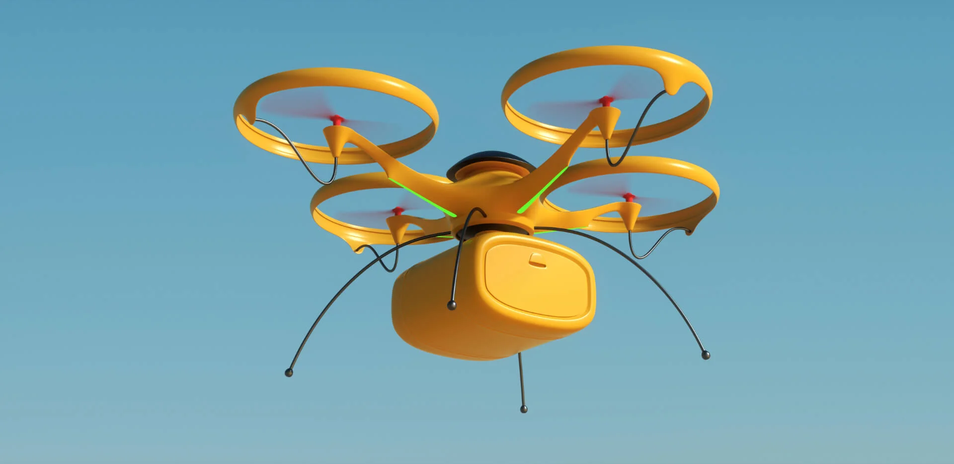 Yellow Drone Flying On Blue Sky