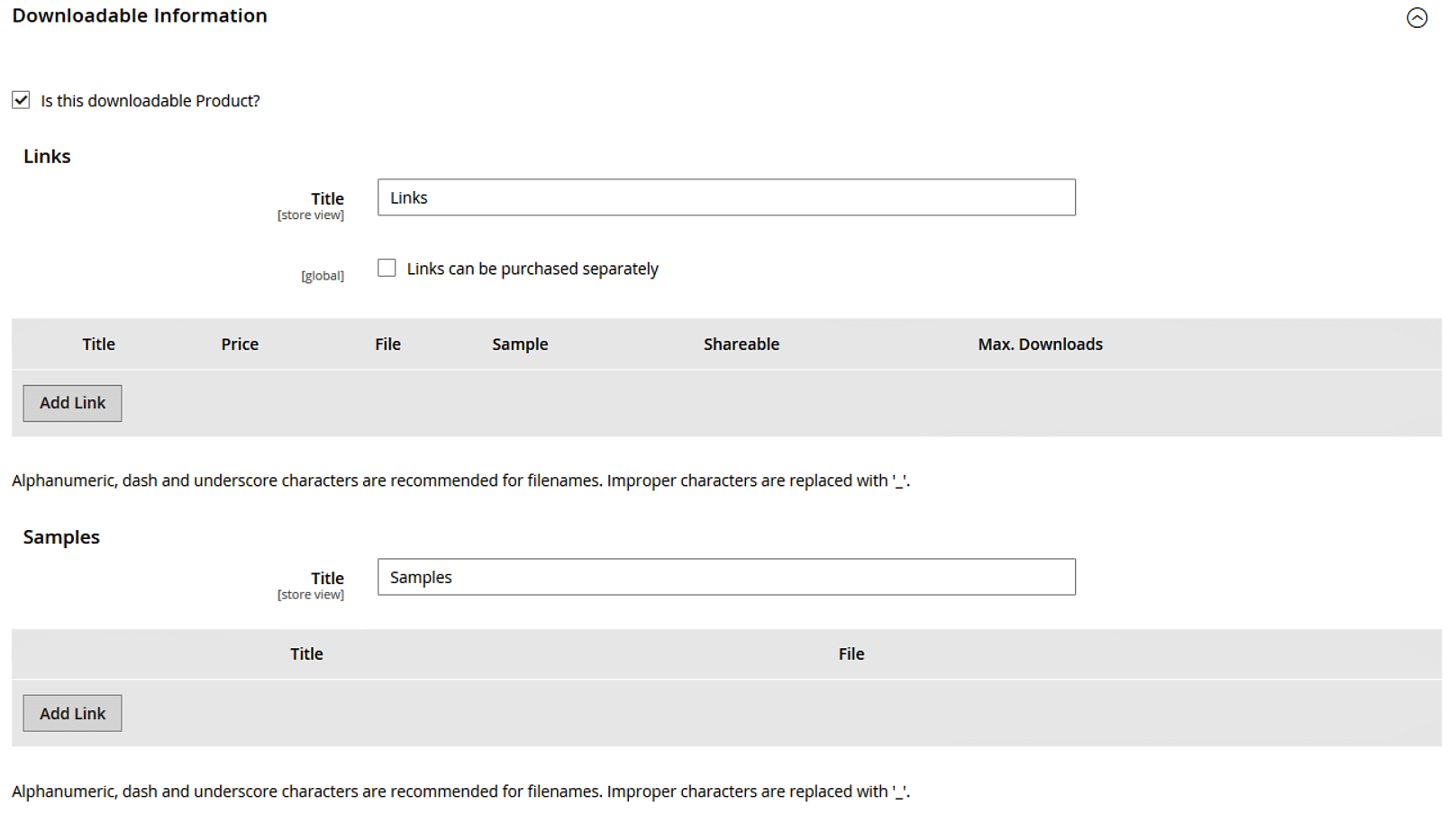 Download information configuration