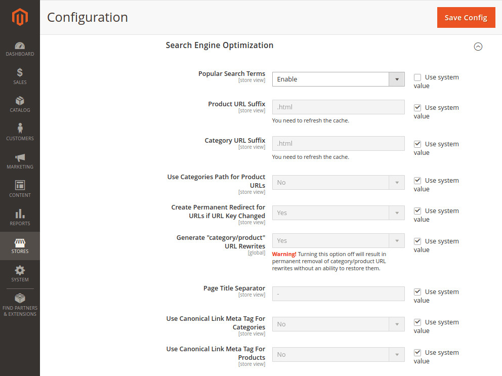 Popular search terms configuration