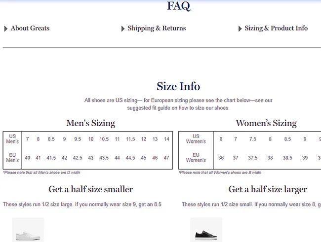 Greats Faq Page