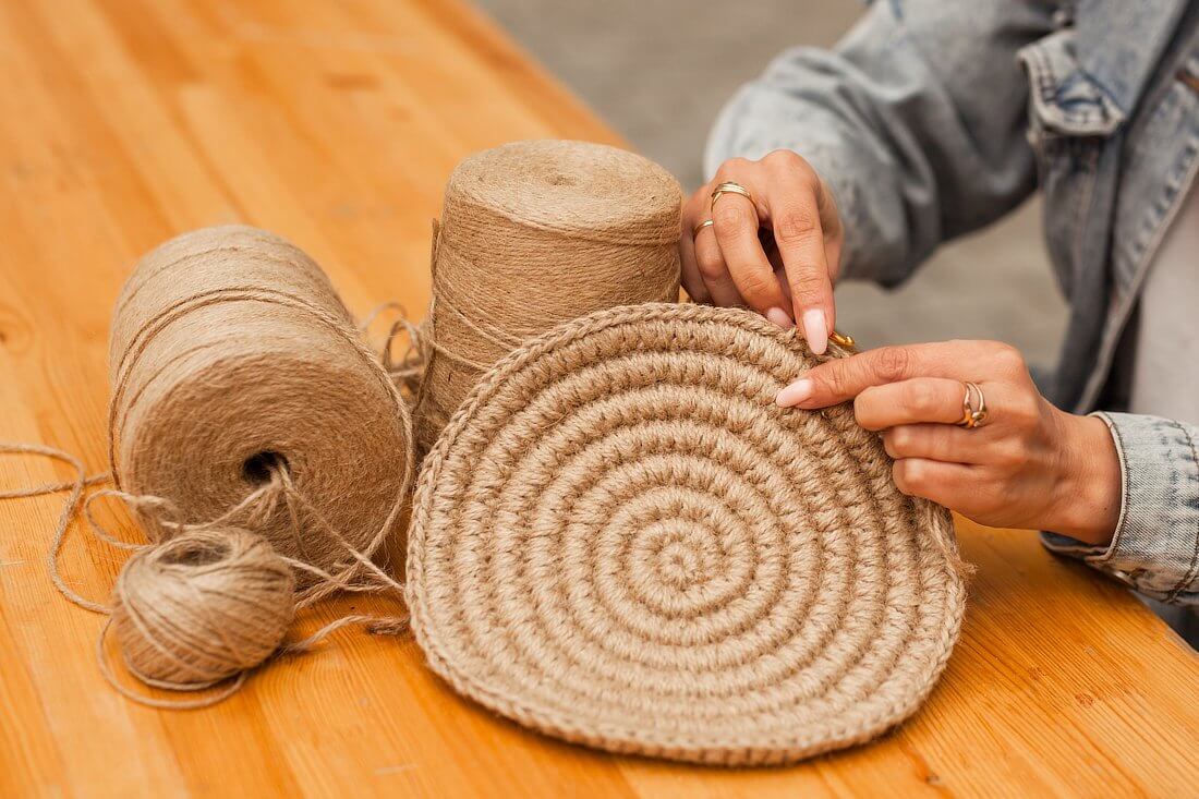 a woman hand knitting product