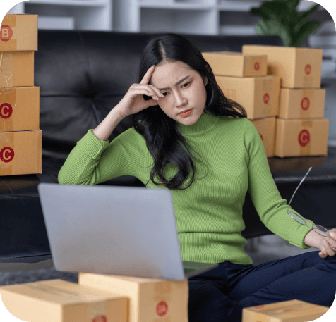 Confused women looking into her laptop