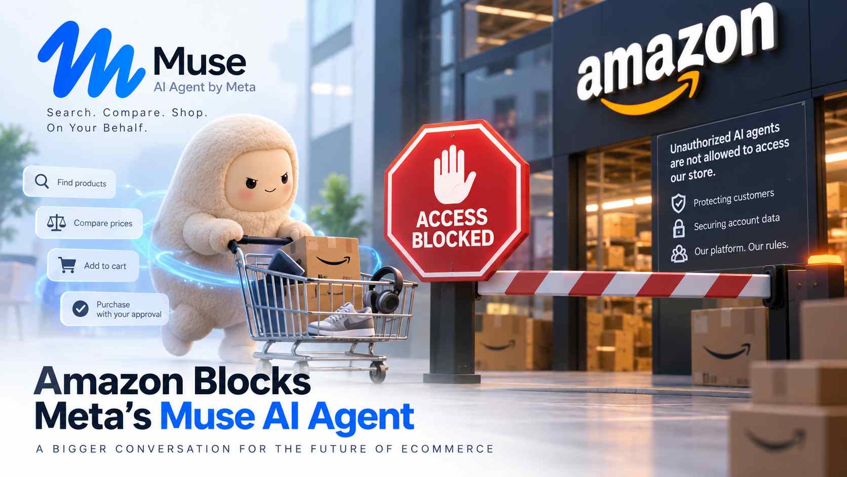 Amazon blocks Meta’s Muse AI shopping agent, highlighting the growing conflict over AI agents accessing ecommerce platforms.